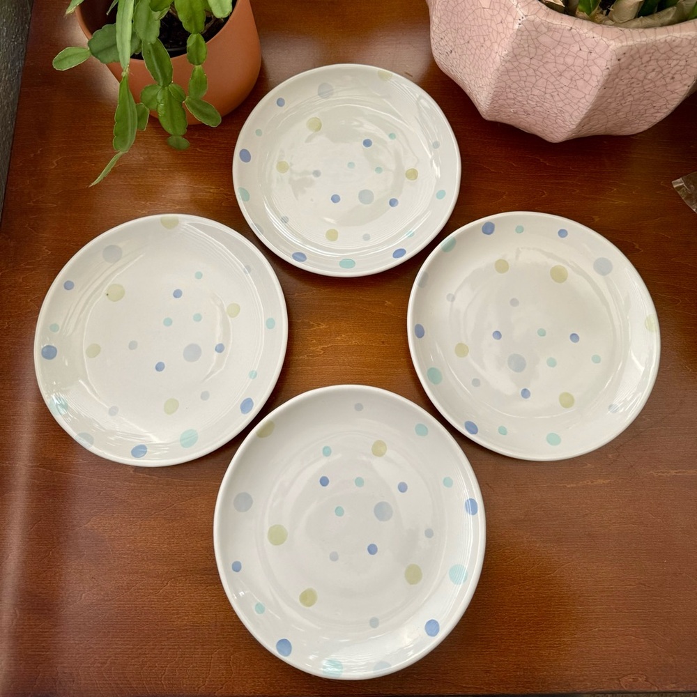 Pottery Barn pastel dot salad plates set of four
